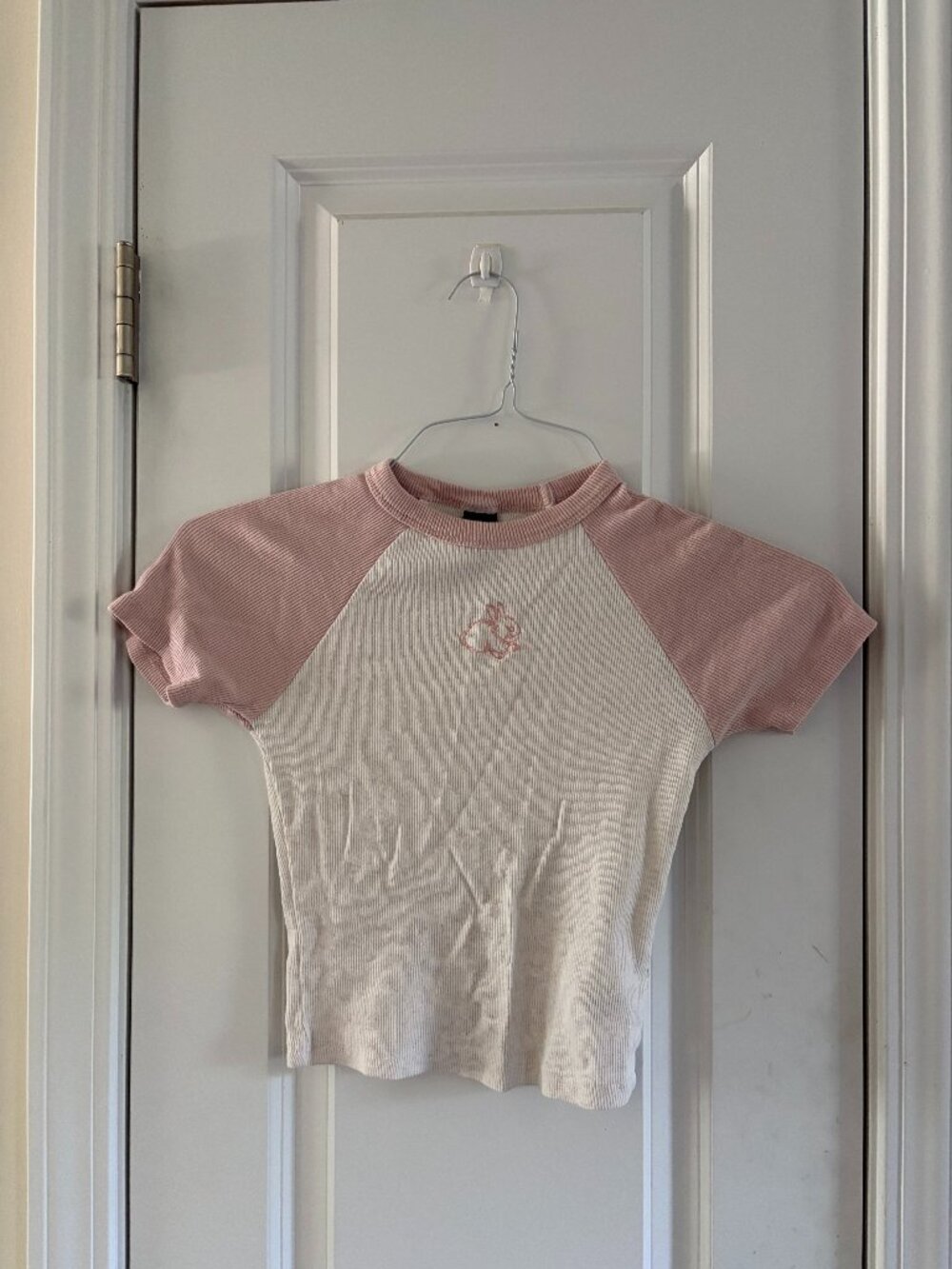 Wild Fable Pink & Cream Raglan Baby Tee, Embroidered Graphic Top, S